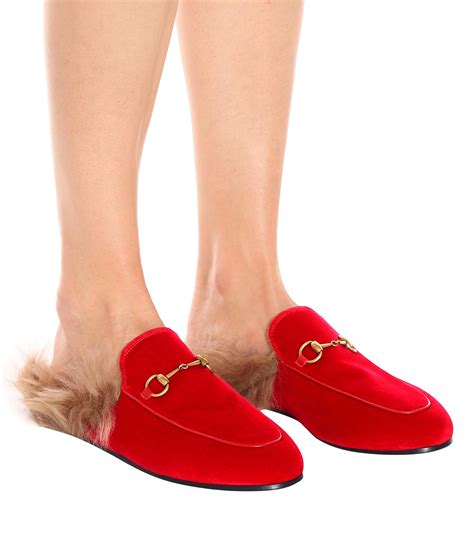 red gucci fur slippers|Gucci female slippers.